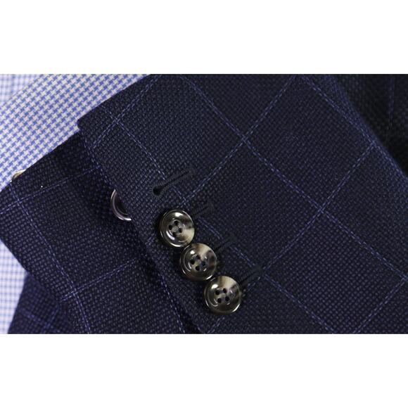 Q Clothiers Bespoke Blue Windowpane Wool Silk by Dormeuil Blazer 44R - Picture 7 of 8
